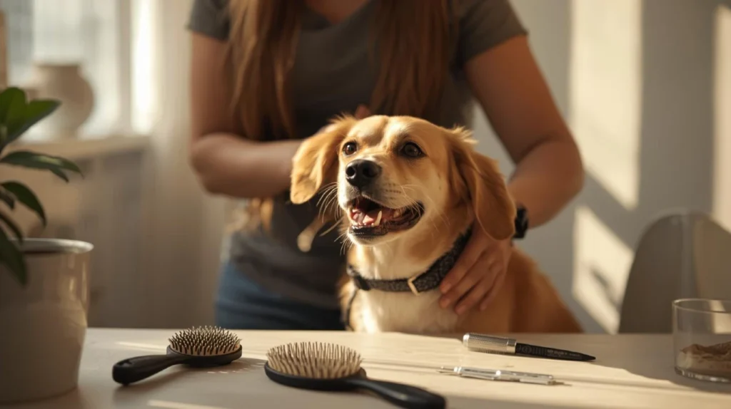 pet parent dog grooming at home with love and care