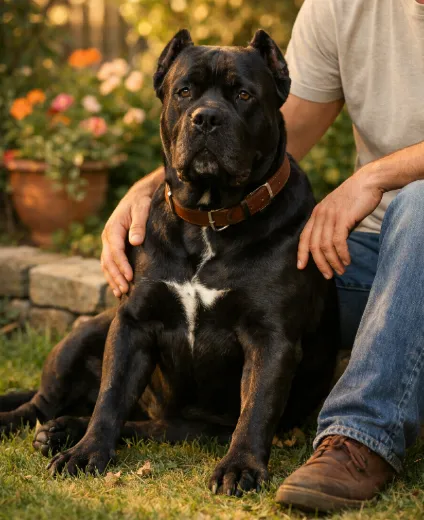 cane  corso dog breed showing calmness and being obidient