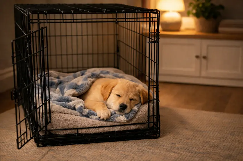 crate training a puppy at night