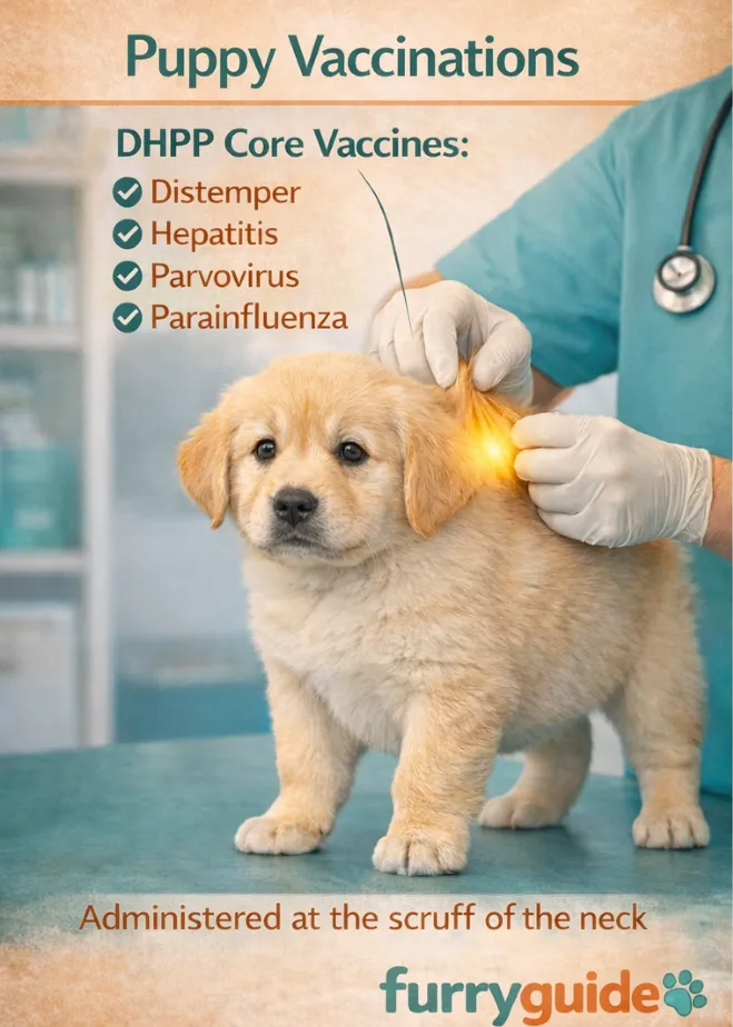 Puppy vaccination shown at the loose skin of the neck